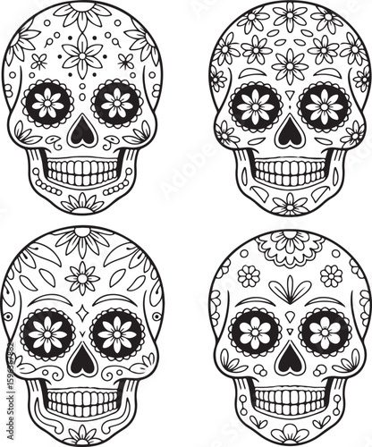 Ornate Sugar Skull Vector Art

Decorative Día de los Muertos Skull Design

Colorful Calavera Skull Illustration

Floral Sugar Skull Silhouette

Traditional Mexican Skull Festival Graphic