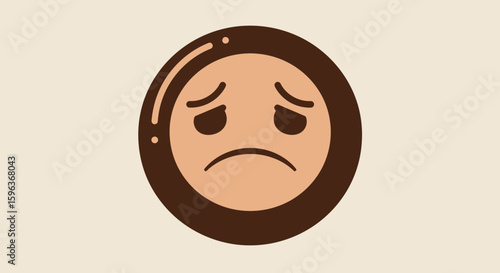 Sad Face Emoji with Brown Outline and Details.
