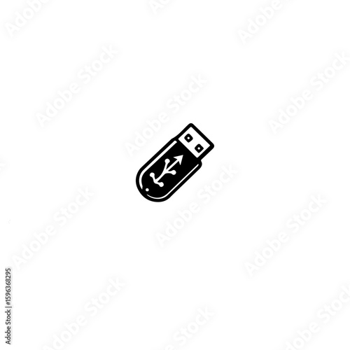 An illustration of a black and white usb drive with an arrow symbol on it