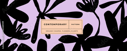 Modern art cover or card with hand drawn collage abstract leaves, plants, flowers pattern. Contemporary art minimalist design template for packaging, ads, branding, banner, label, poster, print