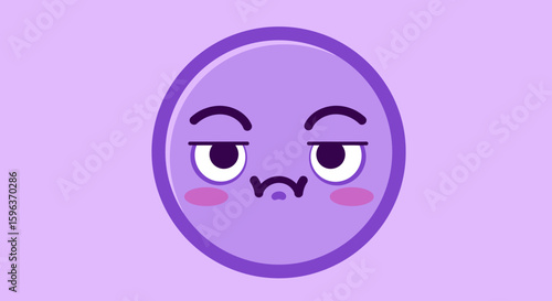Purple Emoji with Bored Expression and Blushed Cheeks.