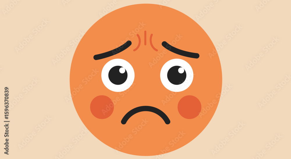 Fototapeta premium Sad Orange Emoji with Downcast Eyes and Cheeks.
