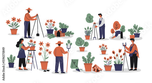 People Gardening and Caring for Plants in Pots.