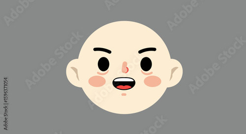 Cartoon Face with Angry Expression and Open Mouth.