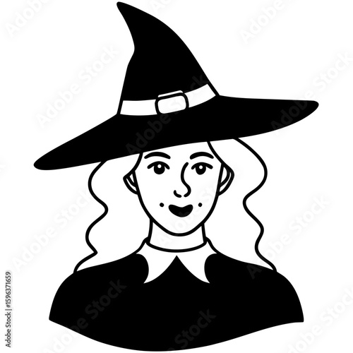 Witch line art vector illustration  