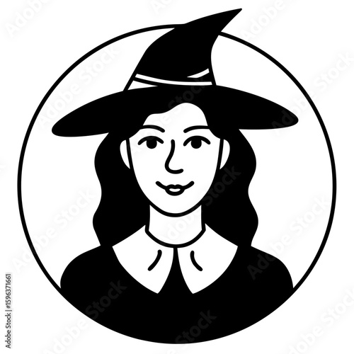 Witch line art vector illustration  