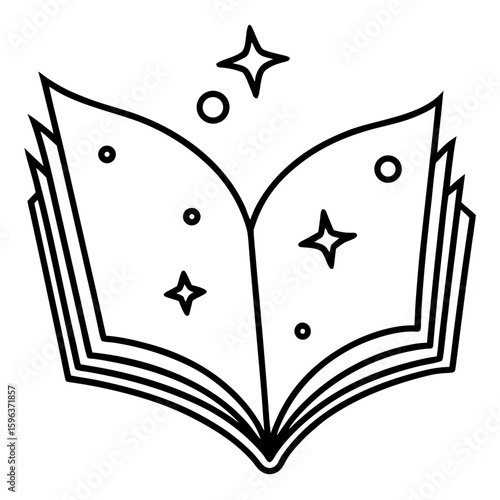 Magic book line art vector illustration  