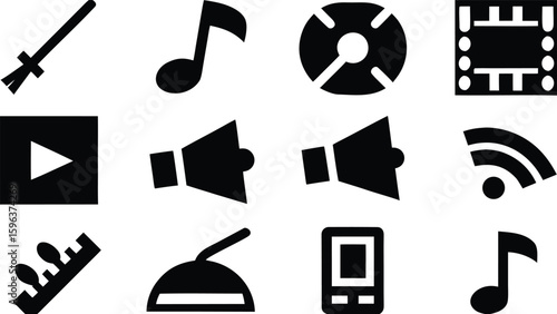 Black and white icons for media and technology media icons technology icons