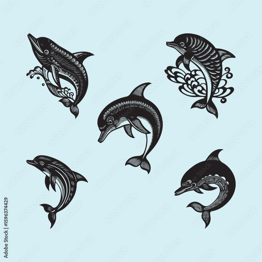 Naklejka premium vector set of a fish dolphins 