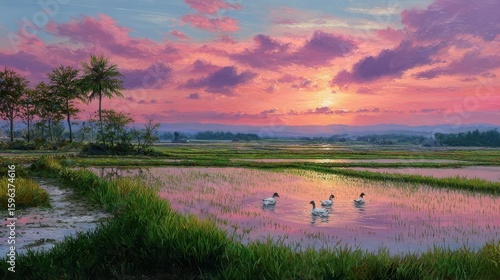 Fototapeta Naklejka Na Ścianę i Meble -  sunset over swamp