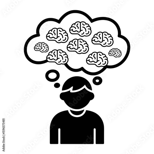 black and white adhd person icon with scattered brain thought bubble – perfect for focus, distraction, or neurological awareness materials