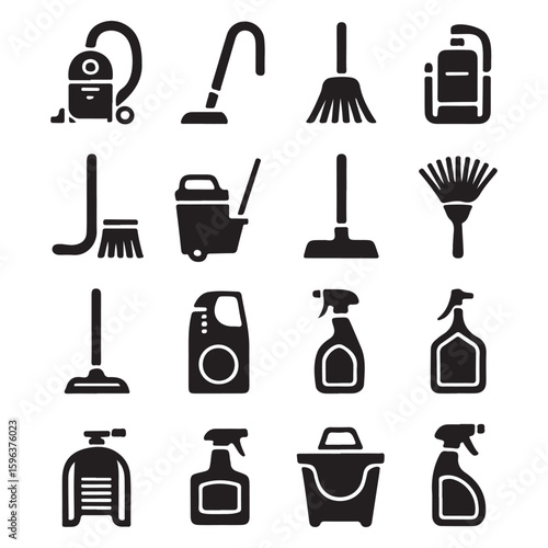 Minimal cleaning vector icons for household chores
