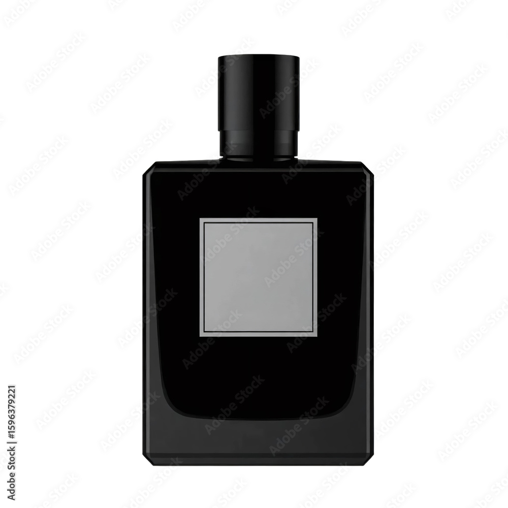 Elegant black perfume bottle with a sleek design isolated on transparent background. Elegant black perfume bottle with a sleek design isolated on transparent background.
