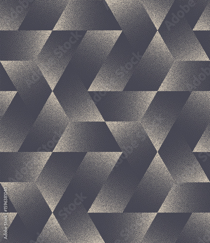 Trapeze shaped seamless pattern dot work vector geometric abstract background. Halftone art illustration for textile print or home decor. Boundless geometry design graphical abstraction for wallpaper