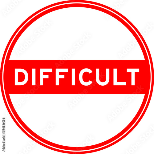 Red color round seal sticker in word difficult on white background
