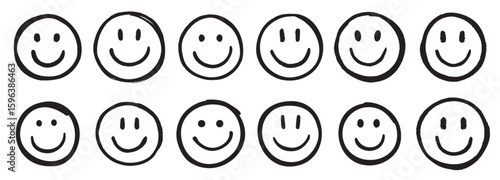 Smile face doodle sketch style icon set smiling face hand drawn happy emotion concept vector