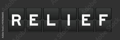Black color analog flip board with word relief on gray background