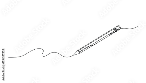 Drawing Pencil With One Continuous Line and Making a Wavy Line, Black and White Style Vector Illustration.
