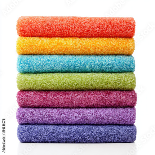 Colorful soft towel stack isolated on white background