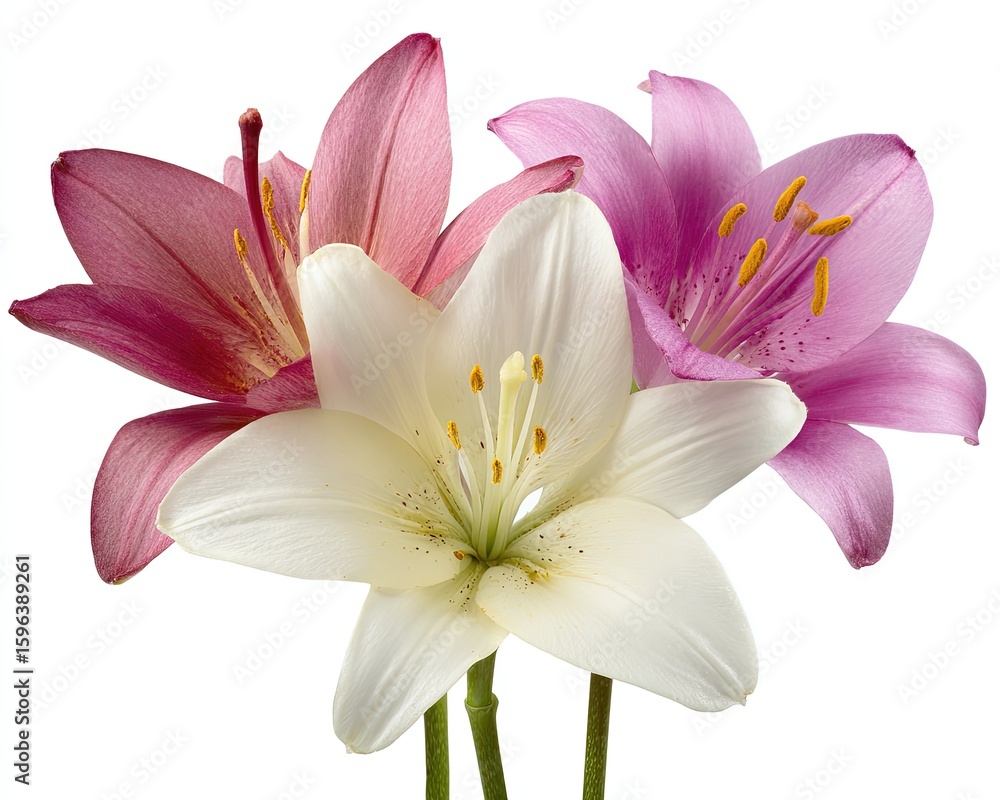 Fototapeta premium Pink And White Lilies Bouquet Closeup