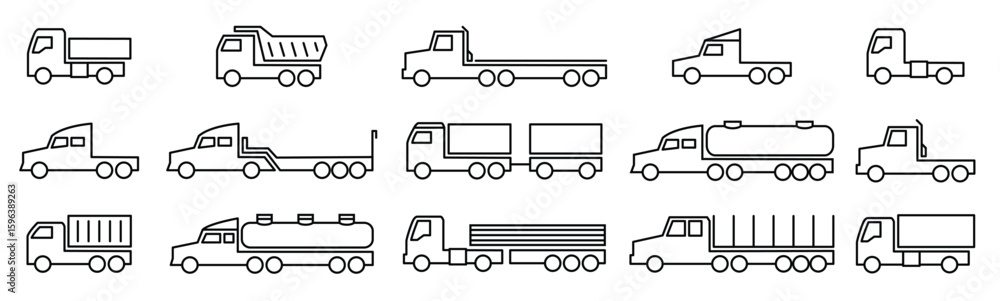 truck line icons delivery trailers cargo trukcs dumpers van transportation outline isolated symbols truck line icons delivery trailers cargo trukcs dumpers van transportation outline isolated symbols