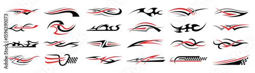 vehicle stripes racing cars stylized flame geometrical shapes decal badges stickers motor club recen