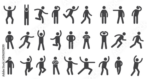 stick characters posture icon action figures symbols human body silhouettes