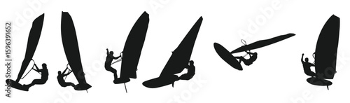 vector windsurfing silhouette set isolated white background water sport beach extreme vector