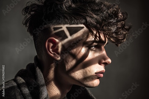 A man with a velvet haircut and geometry