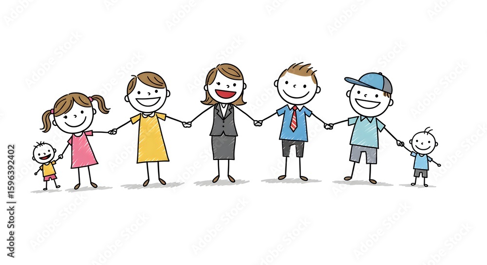 Happy Family Holding Hands Together Illustration Happy Family Holding Hands Together Illustration