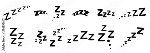 Zzz, zzzz bed sleep snore icons with vector doodle cloud bubbles. Isolated signs of sleep, nap, rest, relax, dream sound effects of sleeper. Apnea or snoring comic book speech balloons, onomatopoeia