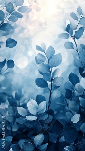 Observing Blue Leaves in Soft Sunlight with Bokeh Effects