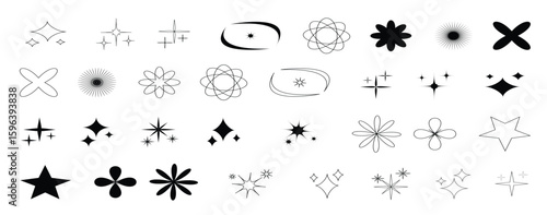 Star collection. Stars with Frame in modern minimalist design. Frame with stars line elements. Trendy linear frames with stars in different geometric forms. Boho design