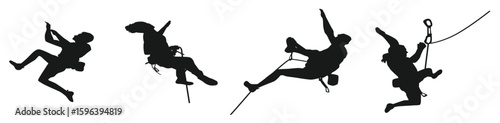 vector set silhouette climbing sport mountain rock climber extreme sport concept isolated