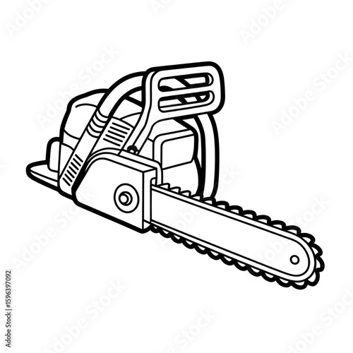 A black and white chain saw illustration vector style coloring page