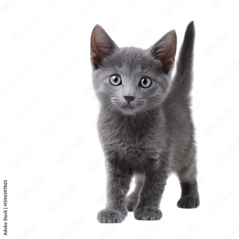 Fototapeta premium Adorable gray kitten, curious gaze