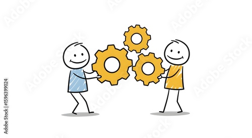 Teamwork and Collaboration Concept - Stick Figures Working Together