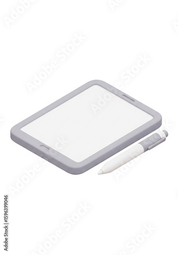 Isometric Tablet and Stylus: Minimalist Digital Device Illustration on White Background.