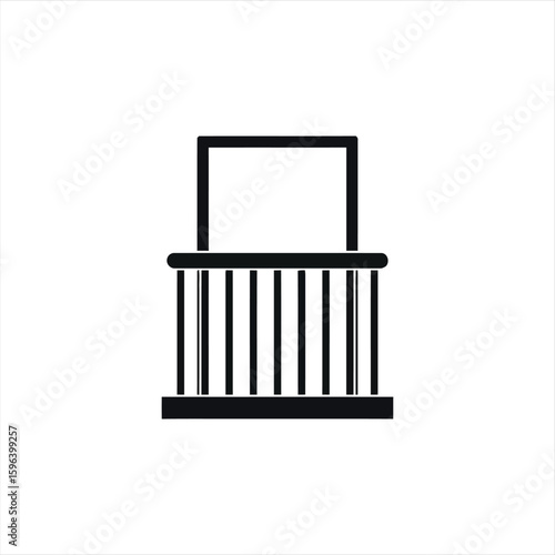A simple black silhouette icon of a classic balcony with a railing, isolated on a white background.