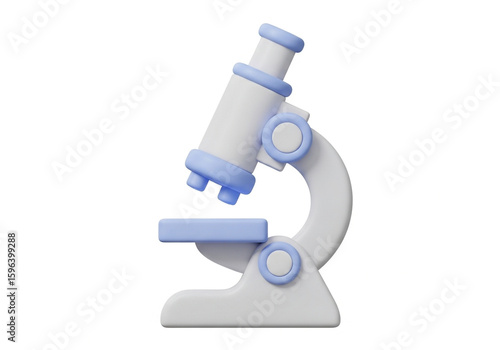 Playful 3D Render of a Light Blue and White Microscope: Science Education Icon.