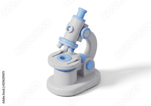 Stylized Microscope Illustration: Blue Accents Scientific Tool White Background.