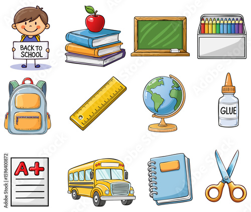 Back to school educational cartoon clipart set