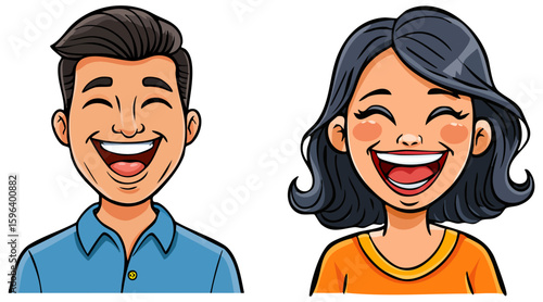 Cartoon man and woman laughing hysterically 