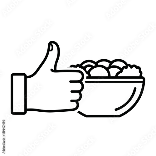 Thumbs up for healthy nutrition with a bowl of food