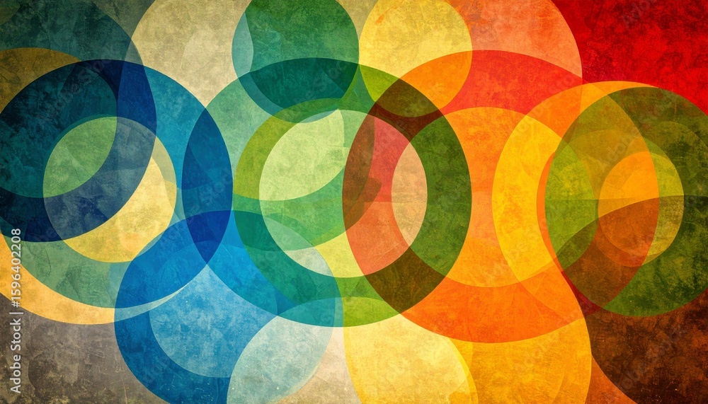 Obraz premium Abstract illustration of vibrant overlapping circles in a vintage background