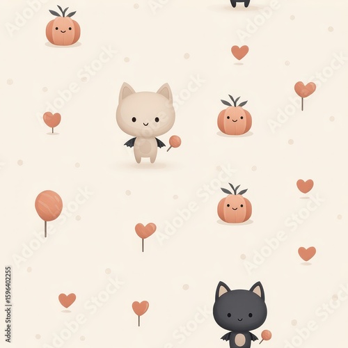Wallpaper Mural Cute Cartoon Animals with Pumpkins and Balloons in Pastel Colors Torontodigital.ca