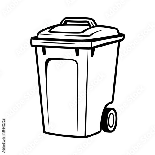A black and white dustbin illustration vector style coloring page 