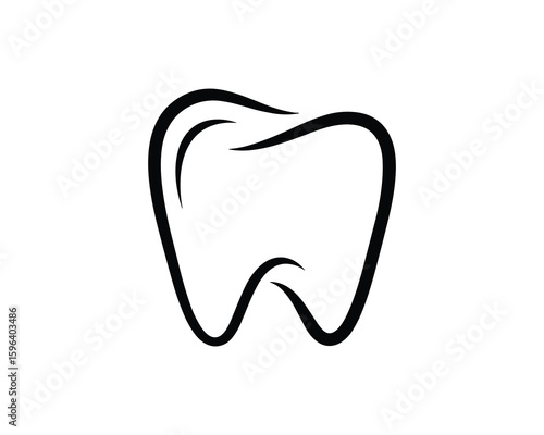 Simple Black Line Art Tooth Shape Outline, Dental Icon Illustration, Clean and Modern Design, Vector Illustration
