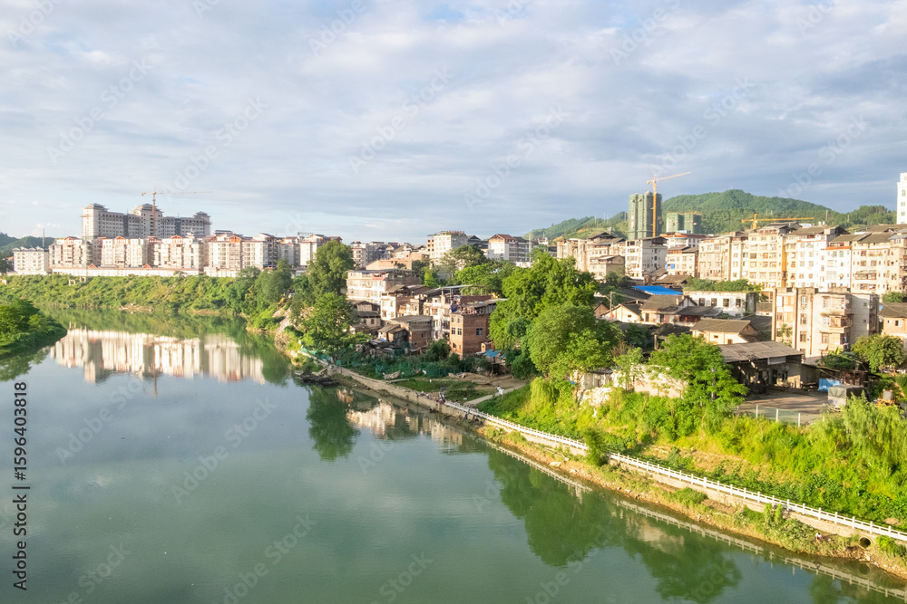 Fototapeta premium Urban decay and redevelopment in Rongshui, China