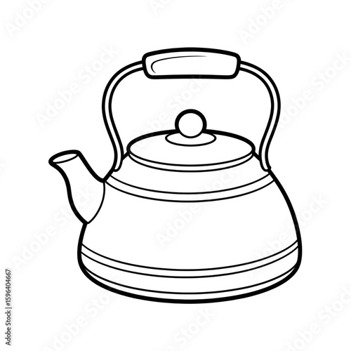 A black and white kettle illustration vector style coloring page 